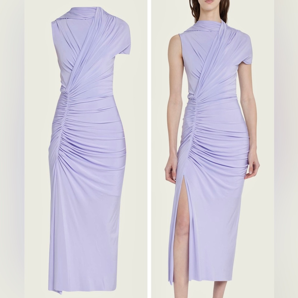 Jason Wu Collection Sleeveless Ruched Draped Jersey Midi Dress Purple